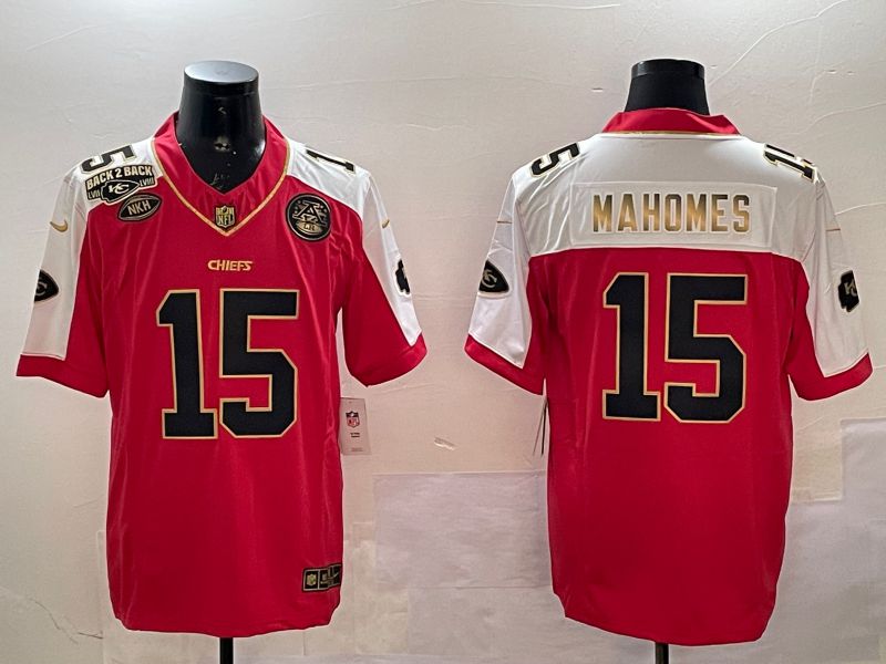 Men Kansas City Chiefs 15 Mahomes Red Thanksgiving three generations 2025 Nike Vapor Limited NFL Jersey style 2